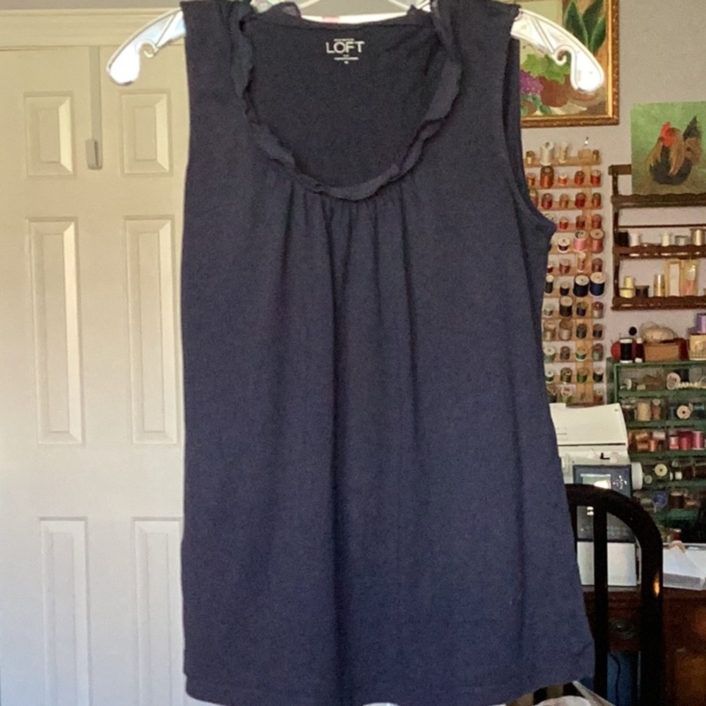Ann Taylor navy sleeveless top.